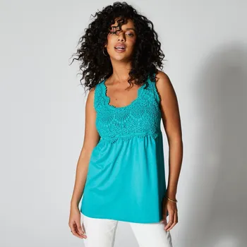 Dámské tričko Dlouhý top s macramé smaragdová 38/40