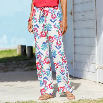Dámské kalhoty Široké splývavé kalhoty s pružným pasem a potiskem, z viskózy režná 50