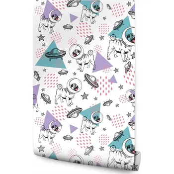 Fototapeta Tapeta Pejsci MOPSI Astronauti UFO Hvězdičky Vzorky