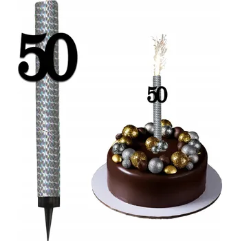 Dortová svíčka Fontána dortový ohňostroj svíčka XL topper na narozeniny 50 LET černá stříbrná
