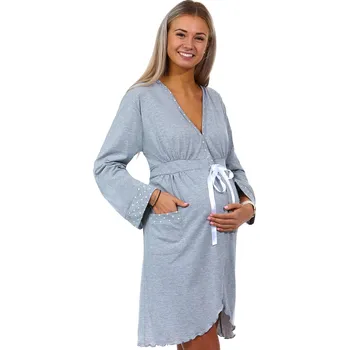 Dámský župan Šedý i puntíkatý těhotenský župan do porodnice na kojení 1G0469 šedá xxl