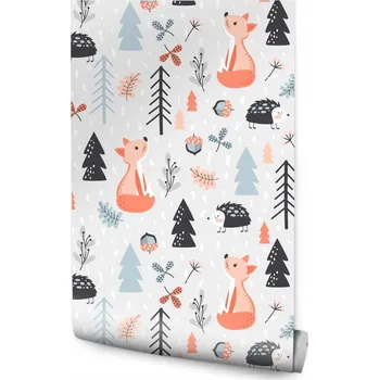 Fototapeta Tapeta do dětského pokoje liška ježek stromy listy