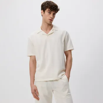 Pánské tričko Reserved - Strukturální polo comfort fit - krémová - 562EF-01X - 562EF-01X-S