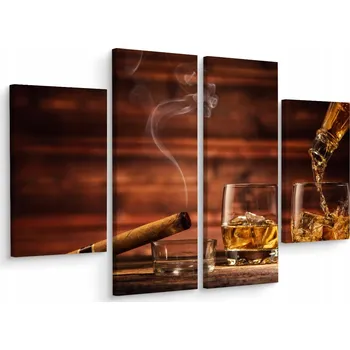 Obraz Čtyřdílný obraz Sklenice WHISKEY a doutník, 160x120 cm