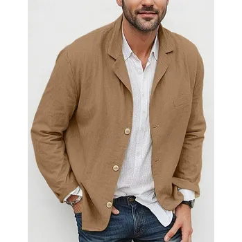 Pánská košile Lněná pánská košile s dlouhým rukávem Barva: Hnědá, Velikost: 3XL