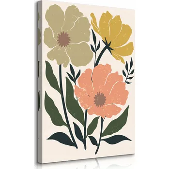 Obraz OBRAZ NA PLÁTNĚ PASTELOVÉ POLNÍ KVĚTINY STYL BOHO ABSTRAKCE 40x60