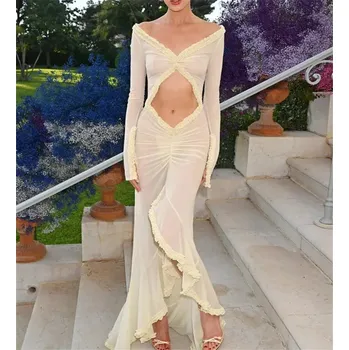 Dámské šaty Letní šaty s odhalenými břichem Barva: Béžová, Velikost: S