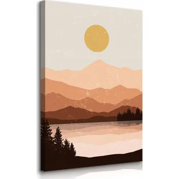 Obraz VELKÝ OBRAZ DO OBÝVACÍHO POKOJE JEZERO HORY KRAJINA ABSTRAKCE BOHO STYL 40x50