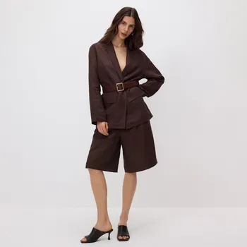 Reserved - Kraťasy bermudy s vysokým podílem lnu - tmavě hnědá - 7406Y-89X - 7406Y-89X-XL