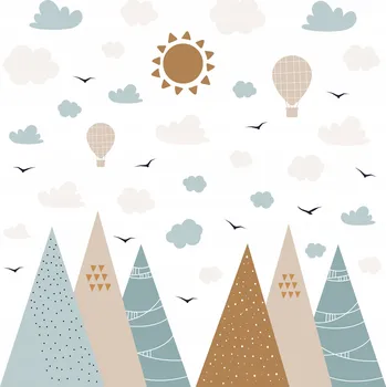 Obraz SADA NÁLEPEK NA ZEĎ PRO DĚTI BAREVNÉ HORY MRAKY PTÁCI STYL BOHO