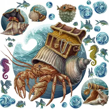 Obraz Samolepky na nábytek Pohádkový podmořský svět Krab Mořská zvířata 60x66 cm