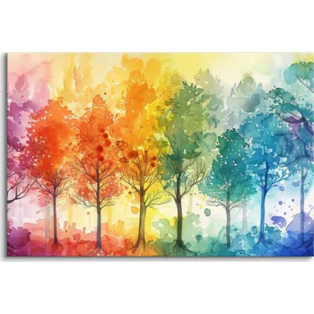 Obraz OBRAZ CANVAS DO OBÝVÁKU BAREVNÉ STROMY LES AKVARELY ABSTRAKCE 100x70