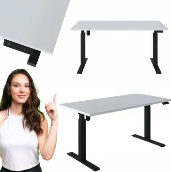 Psací stůl ELEKTRICKÝ STŮL S NASTAVITELNOU VÝŠKOU, BÍLÝ LAMINÁT, 138x68cm KOLM