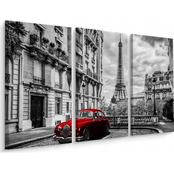 Obraz Obraz tryptych Eiffelova věž Retro auto 3D 60x40