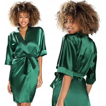 Dámský župan Župan Saténový župan dámský Kimono Střední délka L zelený