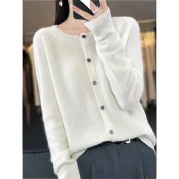 Dámský svetr Dámský vlněný cardigan na knoflíky Velikost: M, Barva (Varianta): Bílá