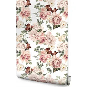 Fototapeta Tapeta na zeď Růžové RŮŽE Květiny Akvarel Styl Retro Příroda Rostliny