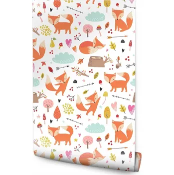 Fototapeta Tapeta do dětského pokoje lišky les srdíčka
