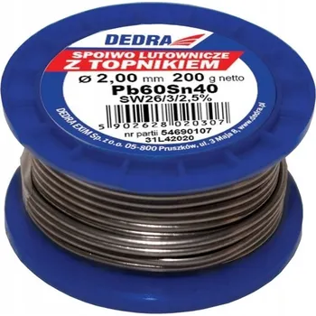Páječka Pájka s tavidlem, pájecí cín DEDRA 31L42020 2.0mm, 200g, 40% Sn, Pb60Sn40