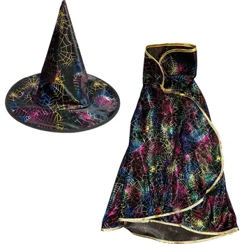 Karnevalový doplněk Čarodějnický plášť s kloboukem pavučina černo-barevný