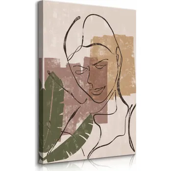 Obraz VELKÝ OBRAZ DO OBÝVACÍHO POKOJE PORTRÉT ŽENY ABSTRAKCE STYL BOHO LISTY 50x70 [C50
