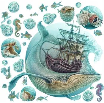 Obraz Samolepky na dveře Pohádkový podmořský svět Loď Mořská zvířata 60x71 cm