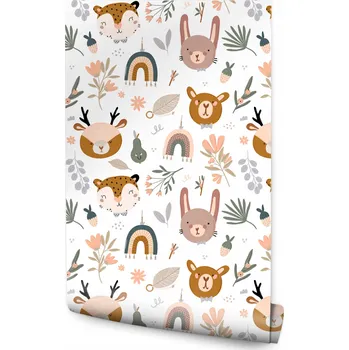 Fototapeta Tapeta v roli pro děti Lesní ZVÍŘATA Květiny Listy Rostliny Příroda