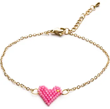 Náramek Náramek chirurgická ocel Heart beads pink 1406