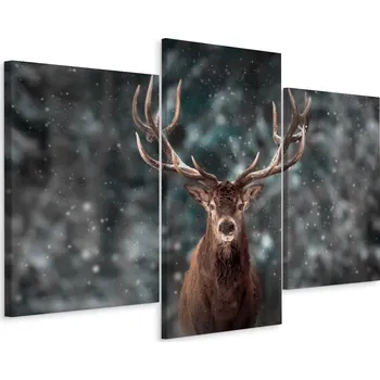 Obraz Třídílný obraz JELEN v zimním lese 3D 60x40