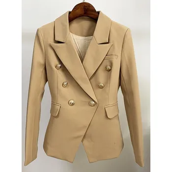 Dámské sako Luxusní dámské sako dvouřadé s knoflíky Barva: Khaki, Velikost: 3XL