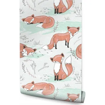 Fototapeta Tapeta do dětského pokoje – pohádkové lišky a rostliny