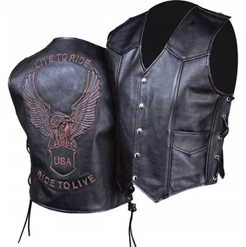 Moto oblečení KOŽENÁ VESTA KM001 S RAŽENOU ORLICÍ USA LIVE TO RIDE - RIDE TO LIVE