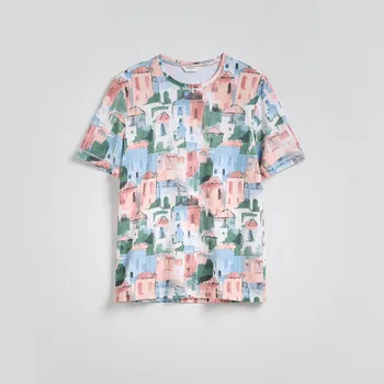 Pánské tričko Reserved - Tričko regular z bavlny - krémová - WC936-01X - WC936-01X-3XL