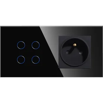 vypínač ČTYŘNÁSOBNÝ DOTYKOVÝ SPÍNAČ 4K SE ZÁSUVKOU, SKLENĚNÝ WIFI SPÍNAČ TUYA