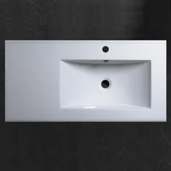 Umyvadlo BESTECO Harp 90 Pravé Keramické Zápustné Umyvadlo do Nábytku, 90x46 cm, Asymetrické, Bílá