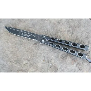 Pracovní nůž Nůž motýlek nýtovaný Stone Wash černý Kandar N-153