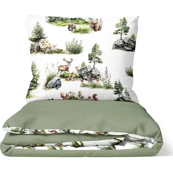 Povlečení DARRÉ Bavlněné povlečení Zvířátka v divočině lesní zelené - duo Velikost: 140 x 200 + 70 x 90
