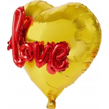 Balónek Valentýnský balónek srdce Love 3D fóliový 44 cm zlatý
