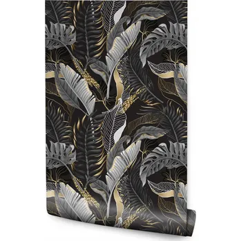 Fototapeta Tapeta do obývacího pokoje Černo-zlaté LISTY Příroda Abstrakce Styl Glamour