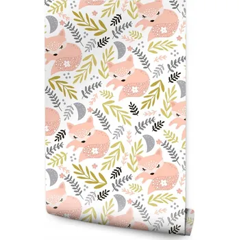 Fototapeta Tapeta do dětského pokoje spící lišky a rostliny