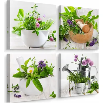 Obraz Obrazy do kuchyně SET Čerstvé BYLINKY Koření Rostliny Příroda Květiny 60x60