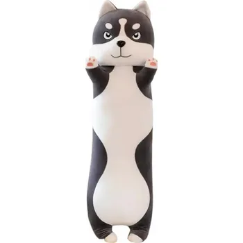 plyšák DLOUHÝ ČERNÝ PES HUSKY POLŠTÁŘ PLYŠOVÁ HRAČKA PRO DĚTI PLYŠÁK 110 cm