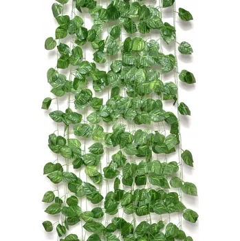 umělá květina UMĚLÉ LISTY GIRLANDA POPÍNAVÁ rostlina přirozený vzhled 12 kusů zelená