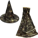 Čarodějnický plášť s kloboukem pavučina černo-zlatý