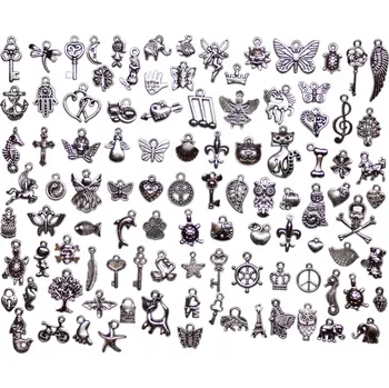 Obraz Kovové přívěsky Charms 100 kusů Sada přívěsků FR0006