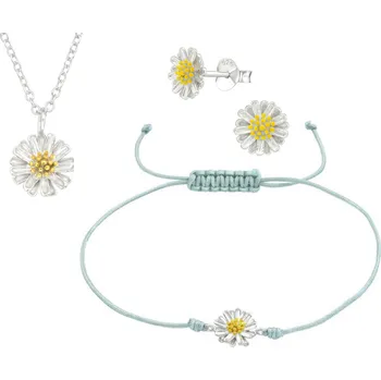 Souprava šperků Set náramek + řetízek + náušnice Kopretina + dárková krabička 2587