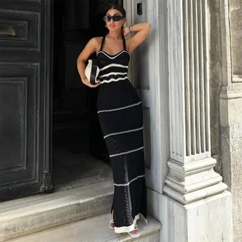 Dámské šaty Pletené maxi šaty na léto Barva: Černá, Velikost: L