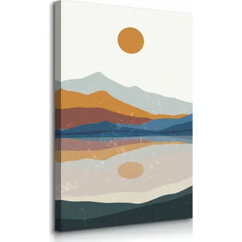 Obraz OBRAZ DO OBÝVÁKU BAREVNÉ HORY ZÁPAD SLUNCE JEZERO STYL BOHO 40x50