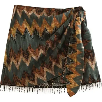 Dámská sukně Dámská vintage sukně s geometrickým vzorem Barva: Hnědá, Velikost: L