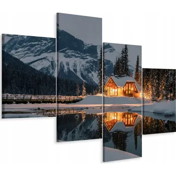 Obraz Čtyřdílný obraz Jezero Hory Stromy 3D 80x50
